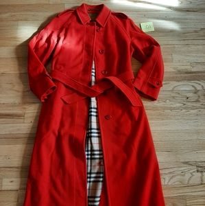 Burberry's Red Wool Alpaca Coat Jacket US 6 XL Pea Trench Great Condition!